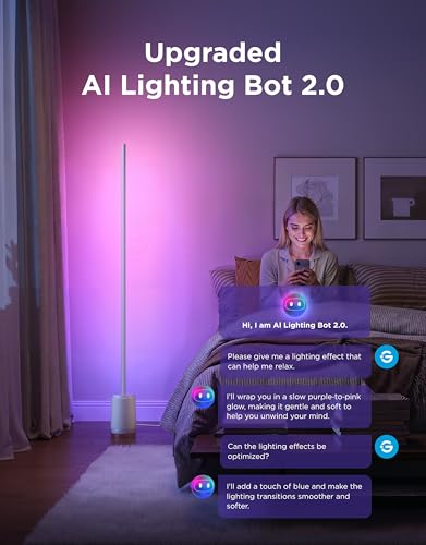 Image of Govee Floor Lamp 3 Lite, Smart RGBIC LED Corner Lamp for Living Room Bedroom, 1400lm Dimmable Tall Standing Light, Works with Alexa, SmartThings & Matter, Color Changing with Music Sync, Silver