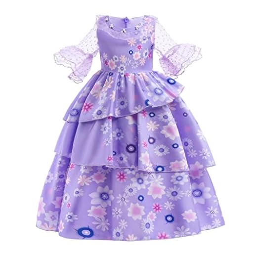 Lito Angels Disfraz de Encanto Vestido Floral Morado Isabella para Niñas, Talla 7-8 años (Número de Etiqueta 140), Manga Corta
