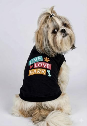 Image of Premium 240 GSM Cotton Small Dog T-Shirt | inchLive Love BARK inch Embroidered Dog T-Shirt | Black Colour | Cozy Small Dog Wear (M)