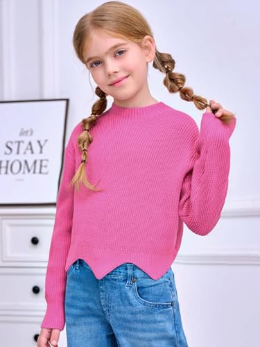 Haloumoning Girls Mock Neck Sweaters Kids Fall Fashion Long Batwing Sleeve Rib Knit Pullover Clothes 5-14 Years4