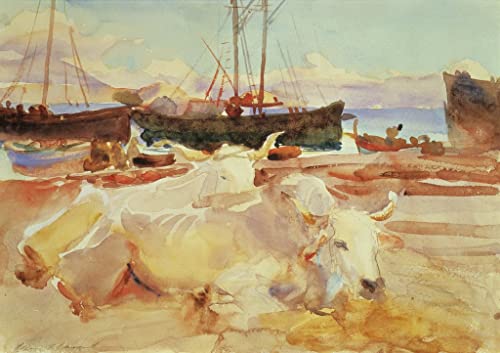 Impression d'art John Singer Sargent Boeufs sur la plage de Baia décoration murale premium