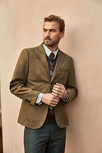 PJ PAUL JONES Mens Blazer Jacket Faux Leather Suit Jacket Casual 2 Buttons Suede Sport Blazer Coat with Pockets4