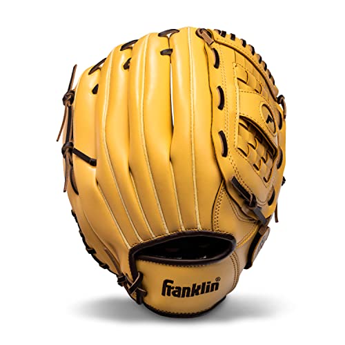 Image of Franklin Sports Field Master Baseball + Softball Glove - Adult + Youth Glove - 12.5 Inch - Right Hand Throw - Men's + Women's - Camel Brown