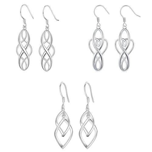 Hinvan Lot de 3 Paires de Boucles D'oreilles Pendantes en Argent 925 pour Femmes Filles Boucles D'oreilles Argent Vintage Nœud Celtique Hypoallergéniques Bijoux...