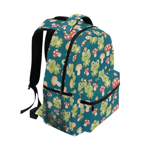 Frog Mushroom Backpack for School Boys Girls Adults Kids Bookbag Laptop Bag 18L2