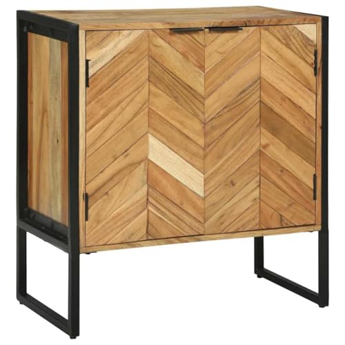vidaXL Aparador 70X35X75 cm Madera Maciza de Acacia Diseño Chevron con 2 Puertas Mueble Compacto Moderno para Comedor o Sala de Estar Solución de Almacenamiento Texturizada Buffet Elegante