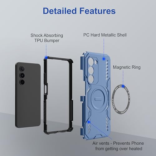 Image of Zapcase Back Case Cover for Oppo K13x 5G | Magnetic Case with Built-in Metal Ring | Supports MagSafe Charger, Wallet & Car Mount | Shockproof Hybrid PC + TPU | Blue