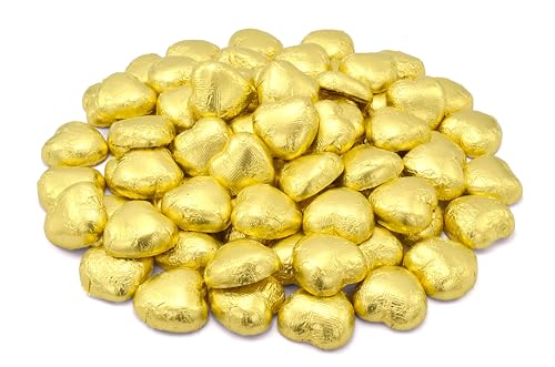 Wyeland Confectionery Luxury Milk Chocolate Hearts - For Wedding Favours, Anniversary, and Mothers Day - 50 Gold Hearts