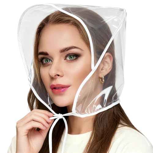 Regenhaube mit Visier, 4 Stück Transparent Wasserdicht Regenschal Regenhaube Kopf mit Sonnenschutz Kunststoff, Regenhut für Damen, Schützen Sie Ihre Frisur mit...
