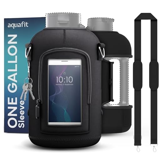AQUAFIT 1 Gallon Jug Sleeve, Neoprene Water Bottle Bag with Adjustable Shoulder Strap and Pocket, 128 oz Water Bottle Sling Bag, Water Bottle Carrier Bag (Sleeve Only - No Bottle, Black)