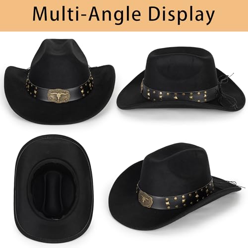 Image of Women-Classic-Western-Cowboy-Shapeable-Hat - Men-Roll-Up-Wide-Brim-Felt-Fedora-Hats-Cowgirl-Hat with Belt Buckle(M-L)
