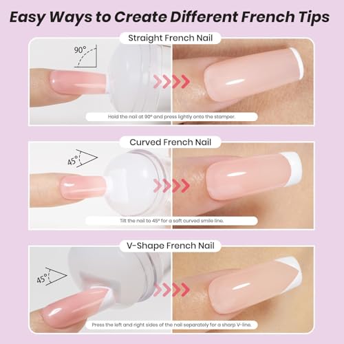 Image of Beetles French Tip Gel Polish - Peach Mousse 15ML Full Size with French Tip Stamp, Hema Free White Light Pink Gel Nail Polish, Soak Off UV LED Lamp French Nail Kit Art for Summer Nails