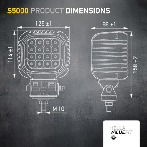 HELLA Valuefit 1GA 357 109-211 LED-Arbeitsscheinwerfer S5000-12/24V - 5000lm - Anbau - Bügelsystem - weitreichende Ausleuchtung - Kabel: 0.8m - Stecker: DEUTSCH Stecker - Menge: 1