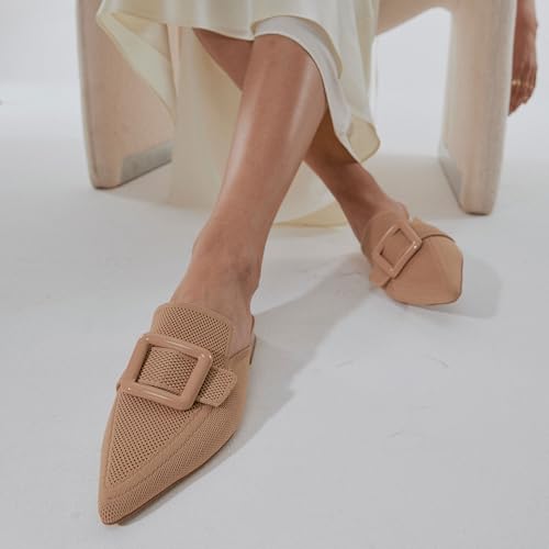 Image of NEWBELLA Women's Flat Pointed Toe Mules, Apricot