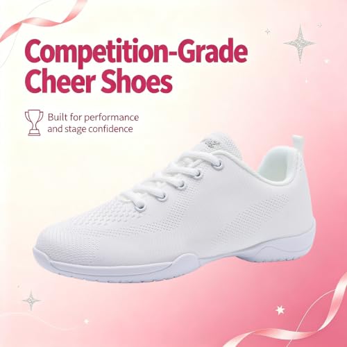 Image of Youth Cheer Shoes Girls White Cheerleading Shoes Dance Athletic Training Breathable Fabric Dancing Lightweight Competition Comfortable Sport Kids Girls Cheer Sneakers