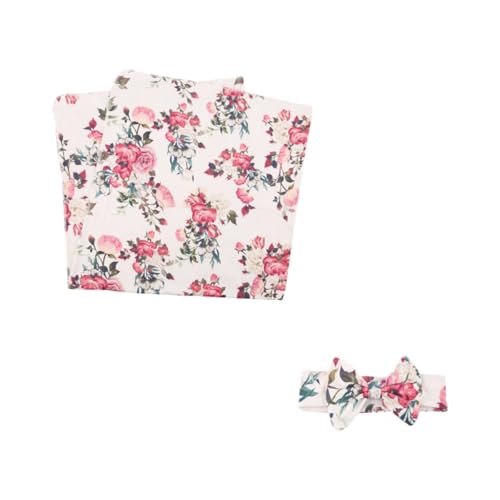 SUPVOX 1 envoltura de banda para el cabello Suave floral diadema elástica fular shower envoltura de flores de impresión de bebé para recién nacido poliéster rosa