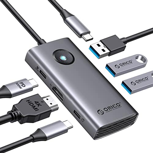 ORICO USB C Docking Station,6 in 1 USB C Dongle with HDMI 4K+PD100W+3×USB3.0,USB C Hub Multiport Adapter for MacBook/Dell/HP/Surface/Lenovo