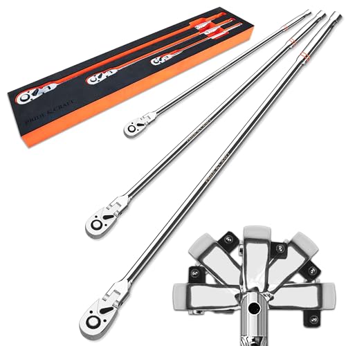 PRIDE&CRAFT 3PC Drive Extra Long Flex Head Ratchet 72-Tooth Socket Wrench Quick Release Reversible Design Swivel Head Ratchet Chrome Alloy Made EVA Organizer