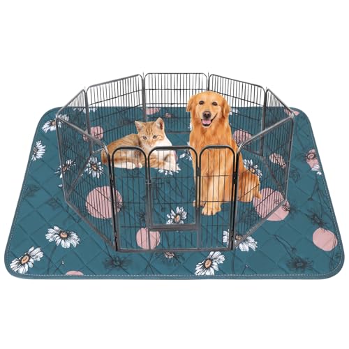 Image of IEUUMLER Washable Pee Pads for Dogs, 1 Pack Non-Slip & Waterproof Pack Whelping Pad, Reusable Washable Puppy Potty Training Pad with Fast Absorbent for Playpen EU007 (Navy Blue Daisy, 63 inchX63 inch-1pcs)