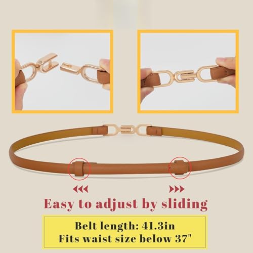 3 Pack Women's Skinny Genuine Leather Belt Adjustable Thin Waist Belt with Gold Buckle4