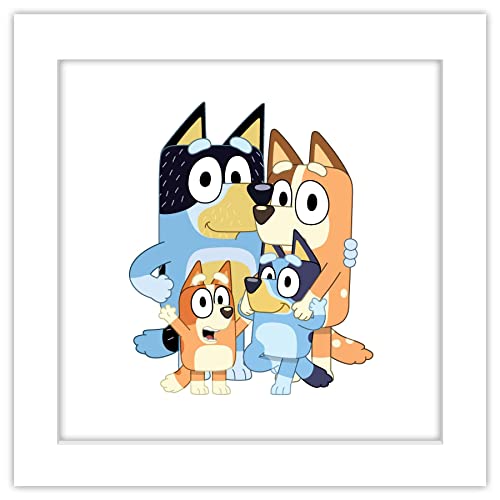 Gallery Pops Bluey - Dad, Mum, Bluey and Bingo Wall Art, White Framed Version, 12'' x 12''
