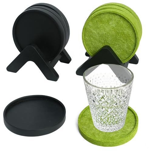 EVERBBKING Acacia Wood Coaster Set of 8 with Holder - Dual-Material Design (4 Wood & 4 Absorbent Felt Pads) - 3