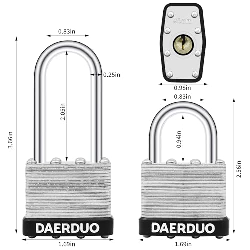 Image of 2 Pack 40 mm (1-9 /16 inch) Keyed Alike Laminated Padlocks with 4 Keys, Hardened Steel Short Shackle, Heavy-Duty Locks for Gym Lockers, Toolboxes, School Lockers, and Hasp Latches