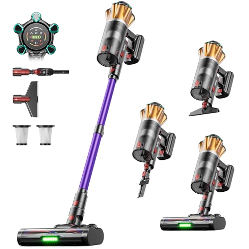FDUXUD Aspiradora sin Cable 55KPa/650W/70Min, Escoba Aspiradora de 1,8L, Aspirador Vertical Anti-Enredo/Pantalla LED/8 Etapas de Filtración para alfombras, Pelo de Mascotas, Suelos Duros y vehículos