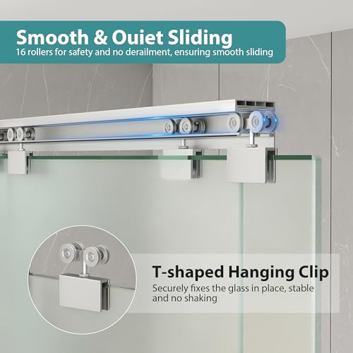 Image of KPUY Double Sliding Frosted Shower Door 55-60 inch W x 76 inch H, Brushed Nickel