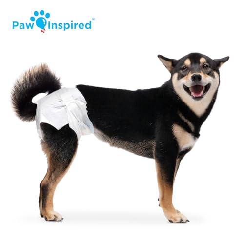 Image of Paw Inspired 32ct Disposable Dog Diapers | Female Dog Diapers Ultra Protection | Diapers for Dogs in Heat, Excitable Urination, or Incontinence (Medium) | Ultra Protection, Adjustable Fasteners, Comfortable Fit, Leakproof Core, For Dogs in Heat, Excitable Urination, Incontinence