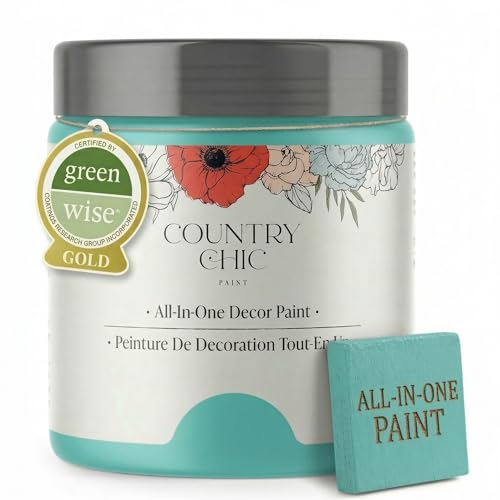 Country Chic All-in-One Chalk Paint for Furniture, Cabinets, Home Decor, Eco-Friendly, Matte Finish, Built-In Primer & Top Coat for Wood, Metal - Tropical Cocktail (Turquoise) - 8 oz (237 ml)