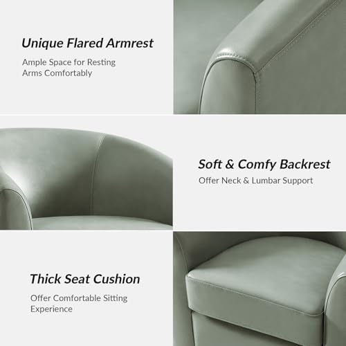 Image of HULALA HOME Genuine Leather Swivel Barrel Chairs Set of 2, Round Swivel Accent Chairs with Solid Wood Base, Leather Barrel Accent Chair for Living Room, No Assembly Required, Sage