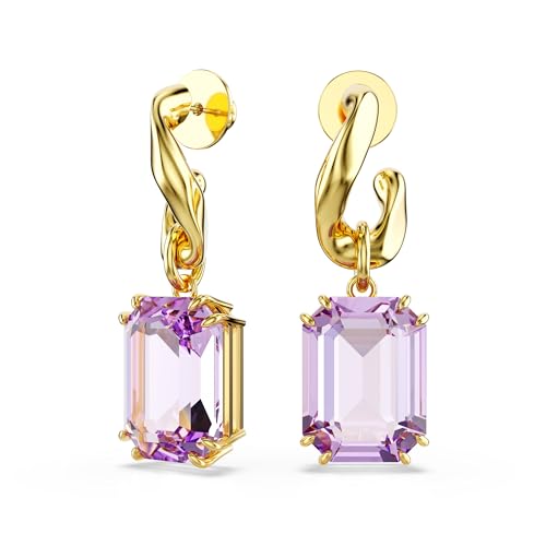 Swarovski Millenia drop earrings, Octagon cut, Purple, Gold-tone Finish2