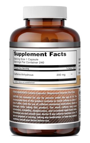 Image of Amazing Formulas Caffeine 200 Mg per Serving | Capsules | Non-GMO | Gluten-Free | Made in USA (1 Pack, 240 Count)