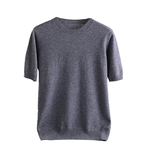 Alloaone Men's Round Neck Wool Short Sleeved Pullover Vest Solid Color Knitted Half Sleeve Sweater