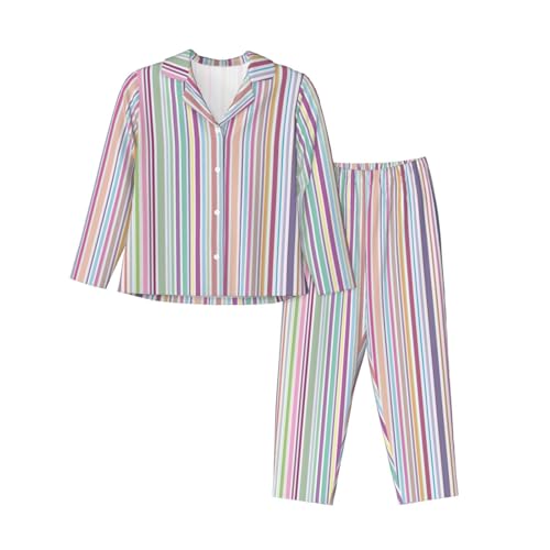 Pyjama manches longues femme ensemble deux pièces imprimé rayures de couleur