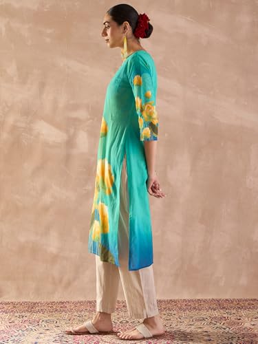 Image of INDO ERA Women's Cotton Floral Printed Straight Kurta (IESTR12002)