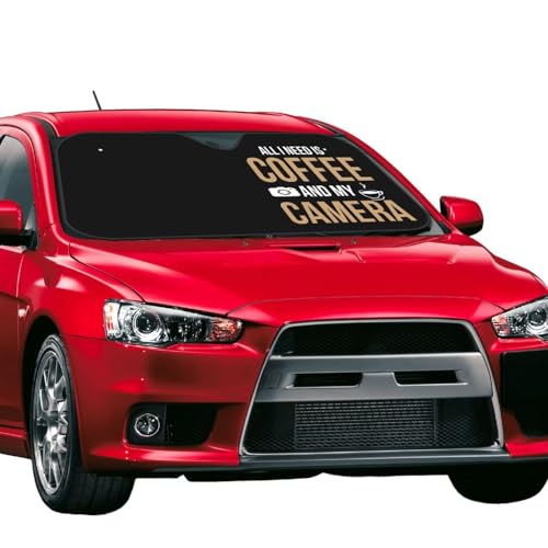 Windshield Sun Shade for Car Durable Bubble Aluminum Film Material All I Need is Coffee and My Camera Car Sun Visor