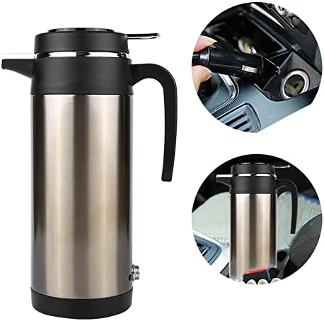 Car Kettle Heating Kettle Water, 1200ML 12V/24V Car Electric Heating Cup Stainless Steel Electric In-car Kettle Travel Thermoses Heating Water Bottle(12V)