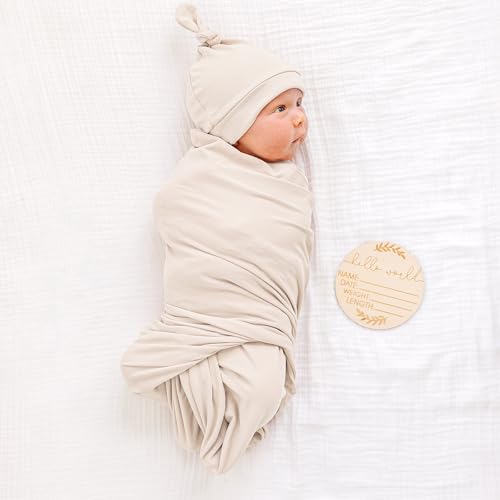 Image of Konssy Baby Girl Newborn Receiving Blanket with Matching Headband and Beanie Set Baby Swaddle Nursery Swaddle Wrap