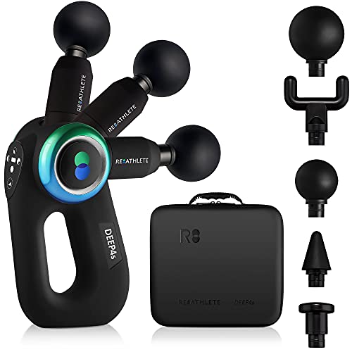 ZESO REATHLETE DEEP4S Percussive Therapy Device - Massage Gun for Muscle Treatment - Handheld, Wireless Deep Tissue Massage - Ideal for Back, Shoulder, Arms, Glutes, Calf s - Full Body Pain Relief