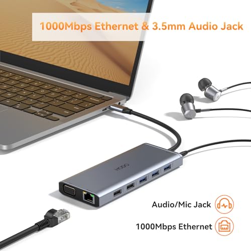 Image of USB C Docking Station Dual Monitor for Dell HP Lenovo Surface Laptop USB Hub for Laptop Adapter, Docking Station Dual Monitor HDMI USB C Dongle with 2 HDMI+DP+5 USB Ports+100W PD+SD /TF+ Ethernet+Audio