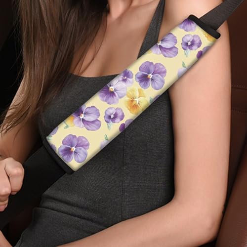 Image of AFPANQZ Purple Flowers Car Seat Belt Pads Cover Universal Fit Vehicle Seat Belt Comfort Shoulder Pads for Adults Children Seat Cushion Shoulder Straps Cushion for Bags