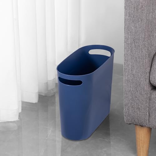 Image of rejomiik Small Trash Can, 3.5 Gallon Slim Garbage Can Plastic Waste Basket with Handles Container Bin for Narrow Spaces Bathroom, Bedroom, Kitchen, Office at Home, Blue