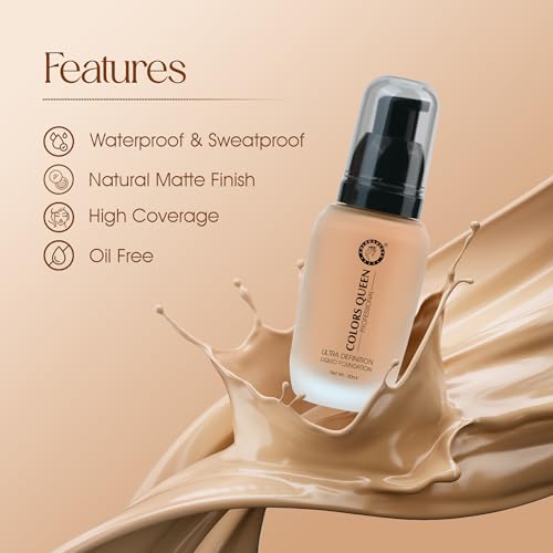 Image of Colors Queen Ultra Definition Liquid Foundation | Lightweight & Long Lasting Full Coverage With Dewy Finish | Waterproof & Sweat Proof for Face Makeup (Chocolate Mousse, 30ml)