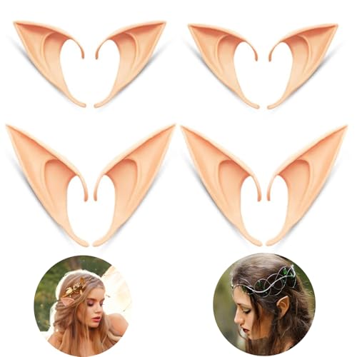 Ropa, Personal Computer Orejas de Elfo - 4 Pares,Orejas de Elfo de Halloween, Orejas de Elfo de látex Suave, Orejas de Hada pequeña, Orejas Puntiagudas Suaves, 4 Pairs Halloween...