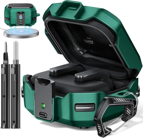 Image of Meyaar Safety Lock Case for Samsung Galaxy Buds 4 Pro /for Galaxy Buds 4 Case (2026) [Compatible with MagSafe] with Cleaning Kit & Keychain, (Green)