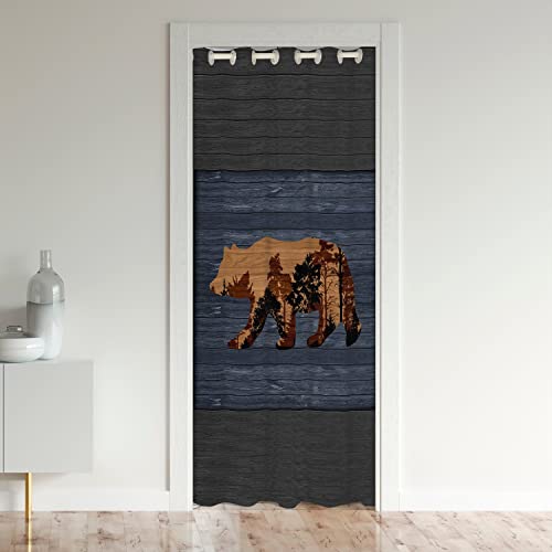 Loussiesd Bear Door Curtain for Doorway Privacy Cute Bear Animal 30%-50% Room Darkening Blackout Insulated Thermal Curtain Farmhouse Wildlife Blue Brown Window Treatments 106x203cm