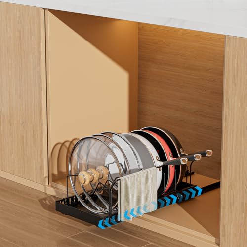 WOSHEN Pots and Pans Organizer Under Cabinet, Pull-out Pots and Pans Organizer, Under Cabinet Pot...