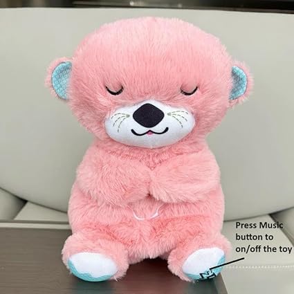 Image of Tinytotem Breathing Teddy Bear Soft Toy Plush with Sound Gift for Girls Baby with Music Lights Motion Toys for Newborns Stitch Teddy Soothing Otter Pink